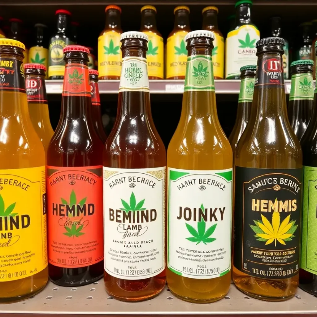 Hemp-derived beverages on display in a Kentucky store