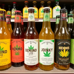 Hemp-derived beverages on display in a Kentucky store