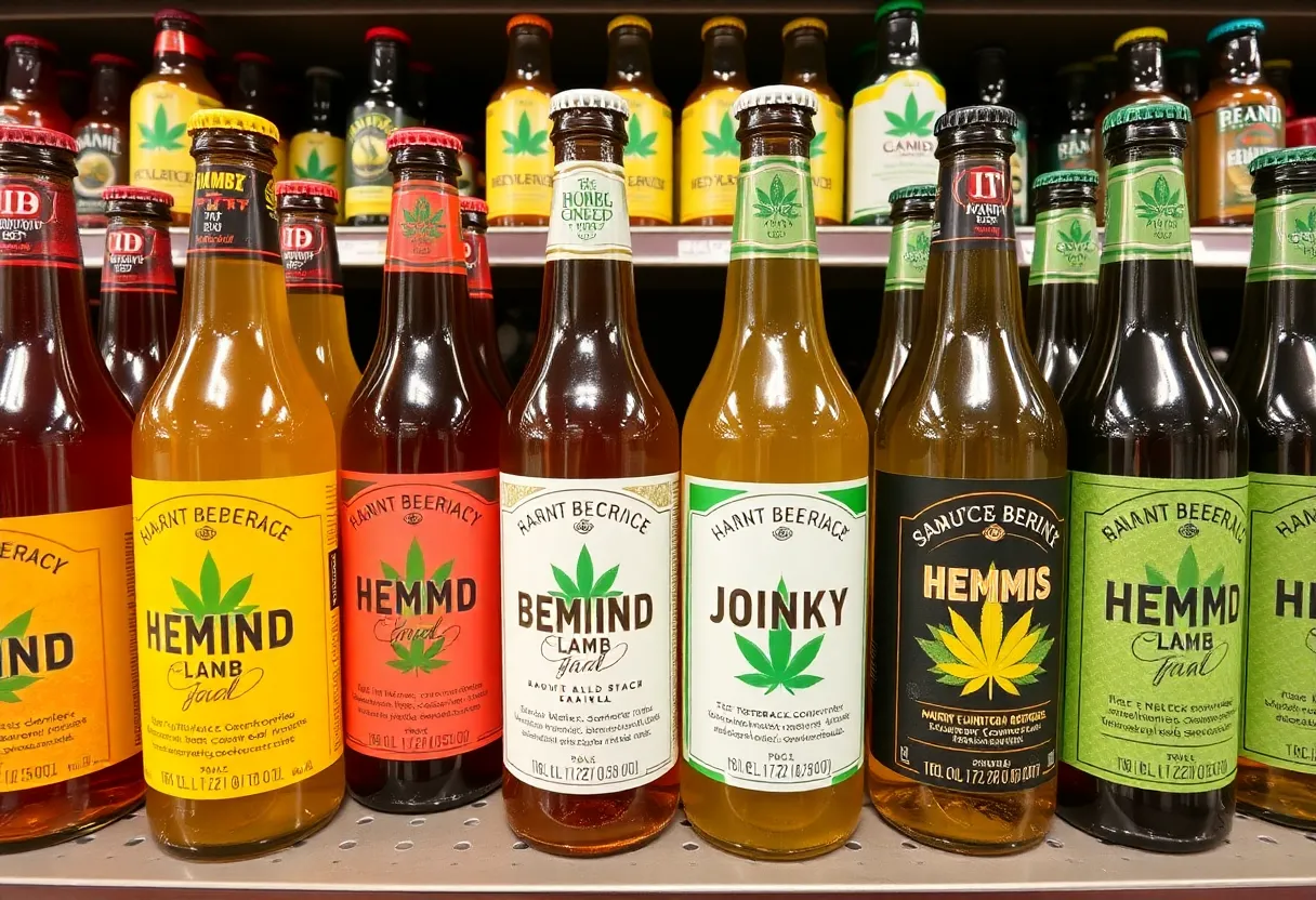 Hemp-derived beverages on display in a Kentucky store