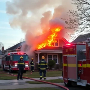 Firefighters responding to a house fire in Lexington