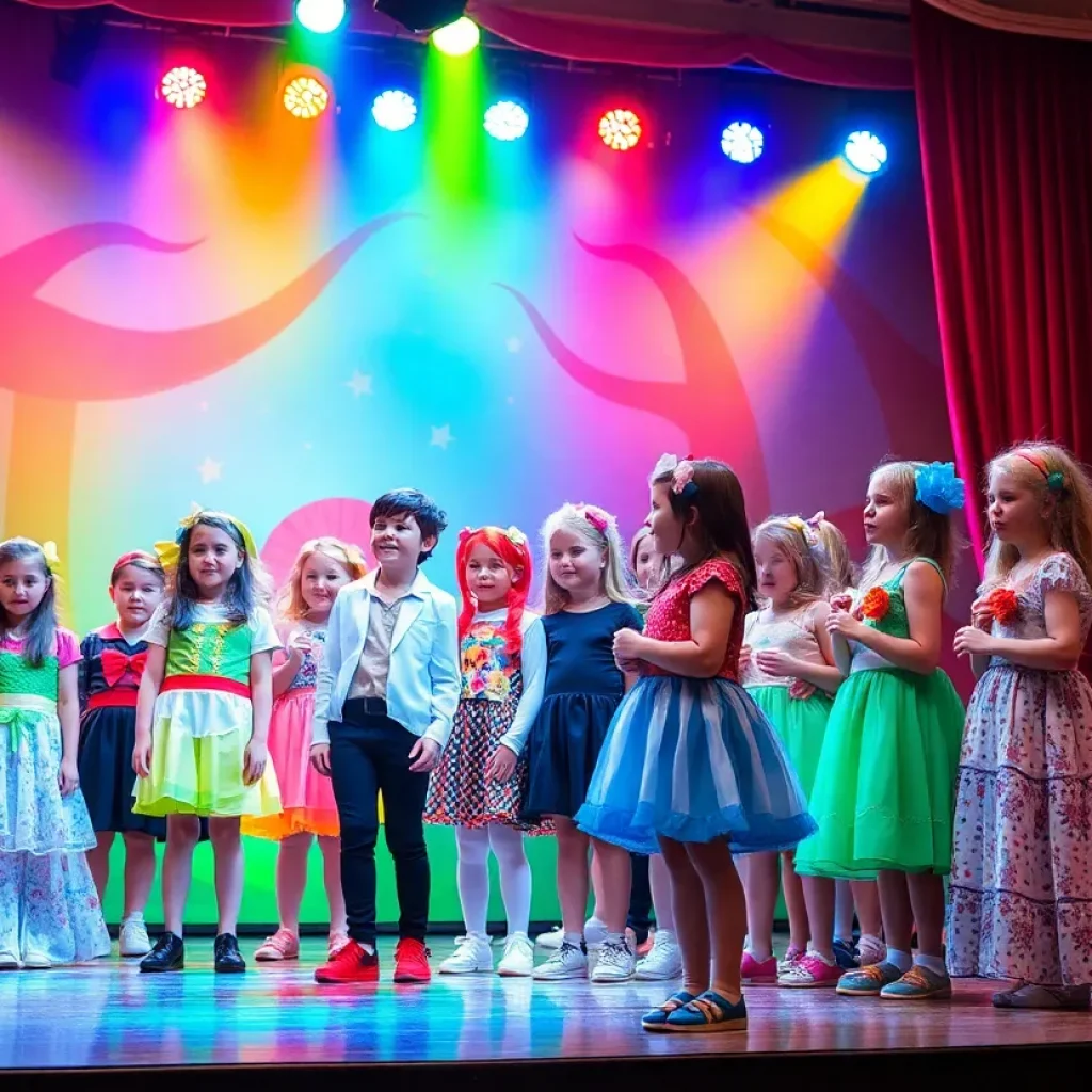 Students performing on stage in a school musical