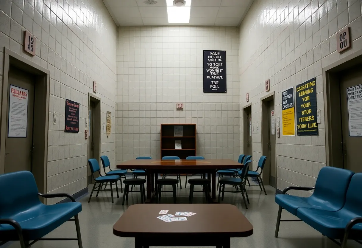 Interior of a federal prison showing elements of personal growth.