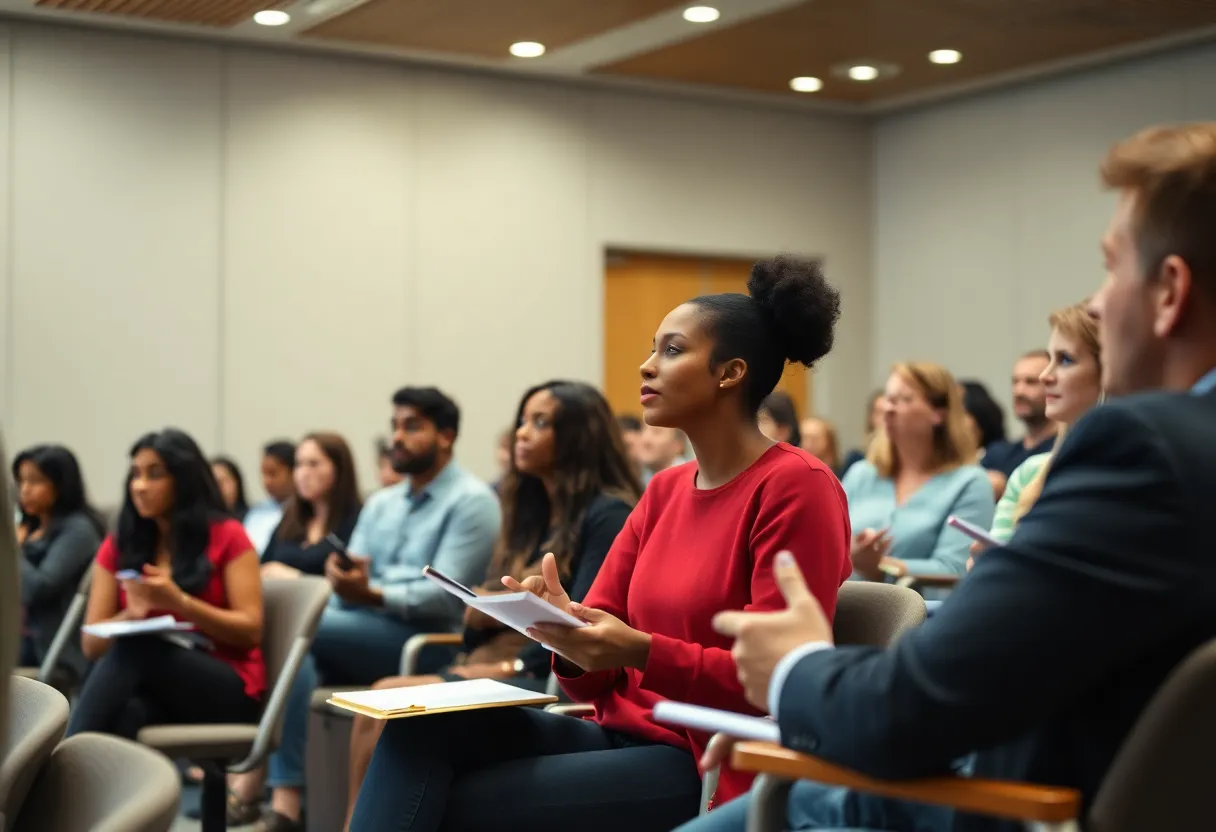 Justice Pamela Goodwine speaking to law students