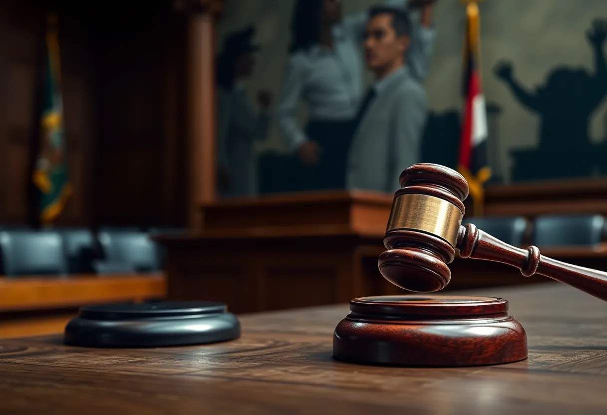 Courtroom scene emphasizing justice and accountability