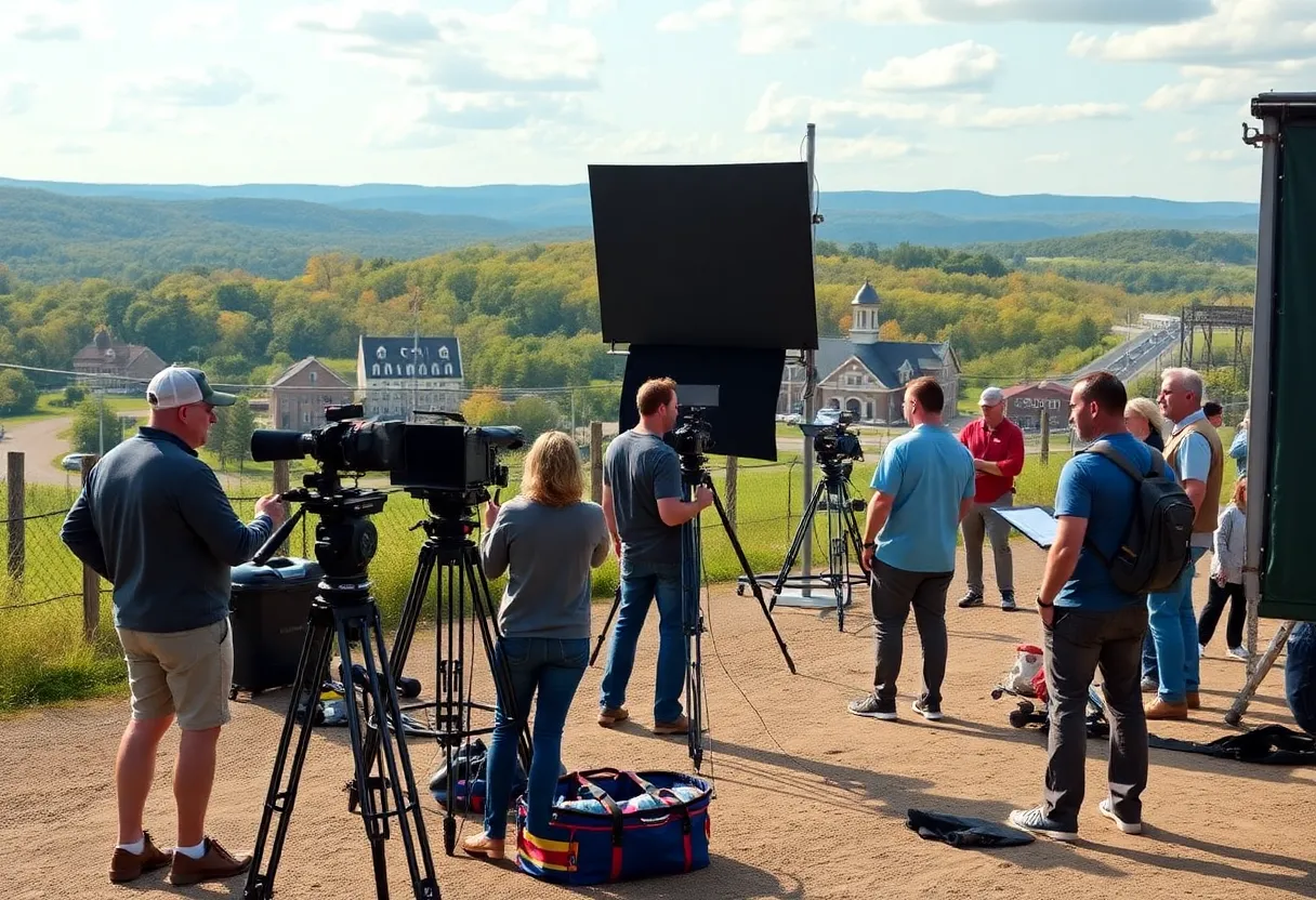 Film crew working on a set in Kentucky
