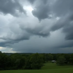 Dramatic clouds and rain over Kentucky during severe storm