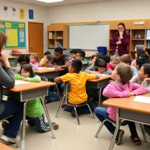 Students participating in a tornado safety drill in Lexington, Kentucky