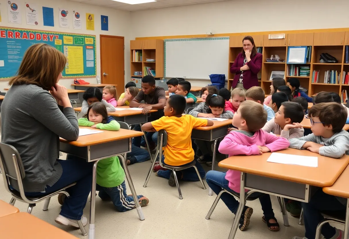 Students participating in a tornado safety drill in Lexington, Kentucky