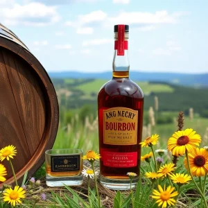 Bottle of Kentucky Wildcask Bourbon against a rustic backdrop