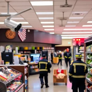 Police responding to a robbery at a Kroger store