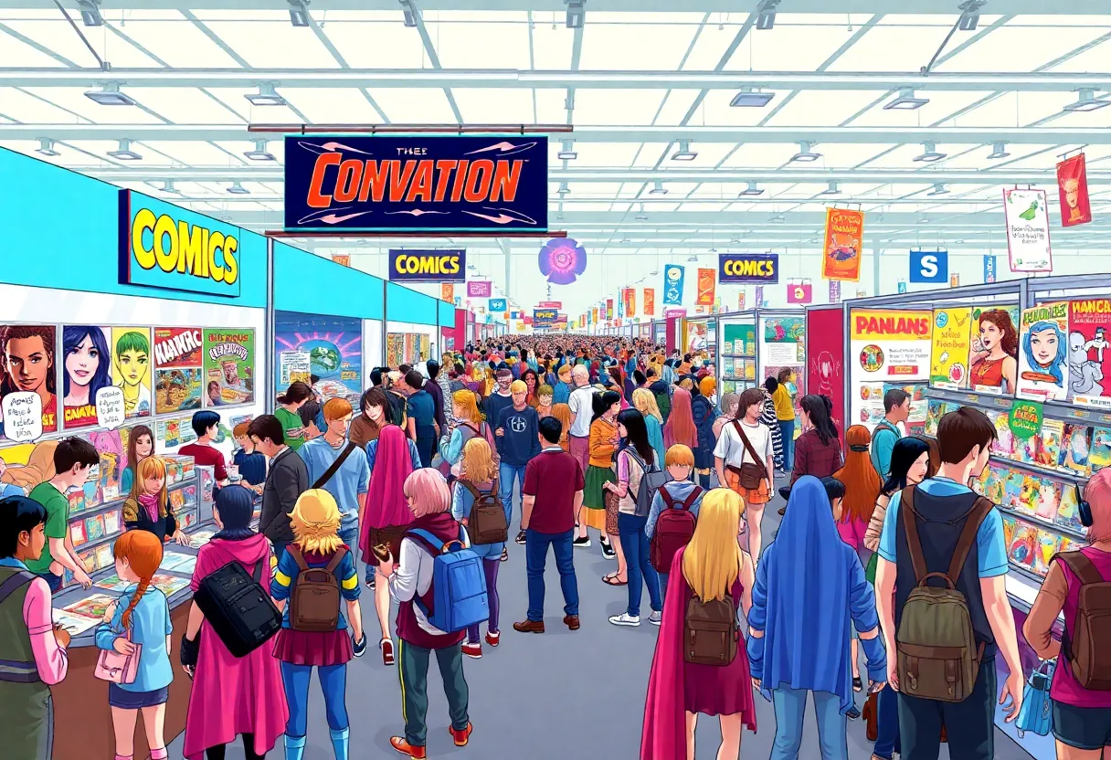 Attendees enjoying the Lexington Comic and Toy Convention with various booths and activities.