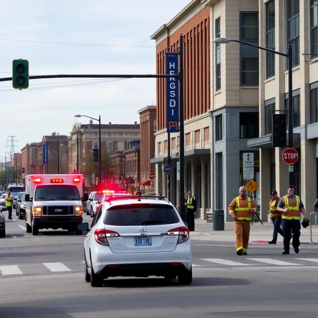 Scene of a vehicle crash in Lexington with emergency responders present
