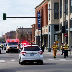 Scene of a vehicle crash in Lexington with emergency responders present