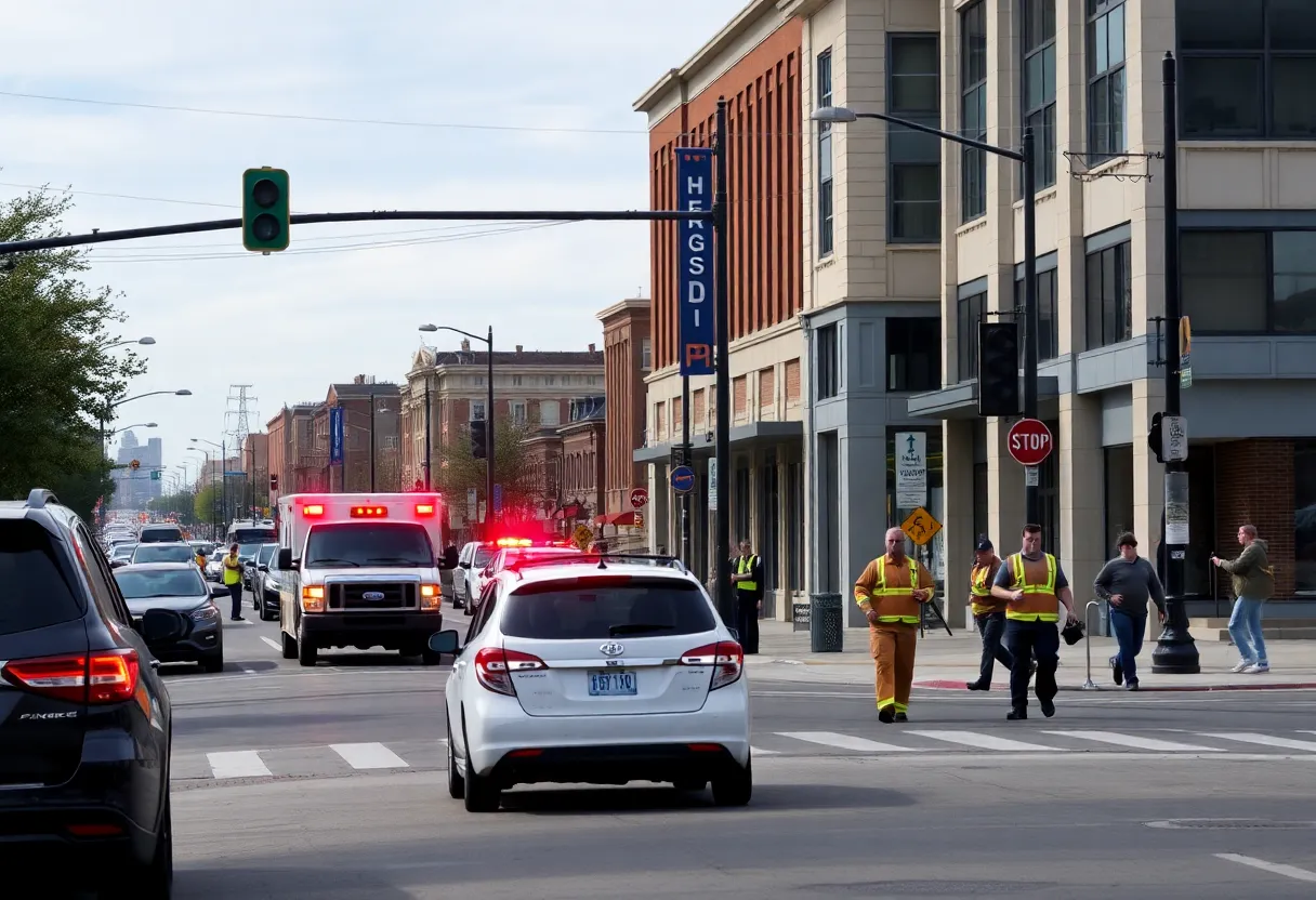 Scene of a vehicle crash in Lexington with emergency responders present