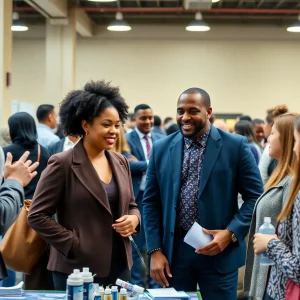 Attendees receiving grooming and professional attire at the job fair.