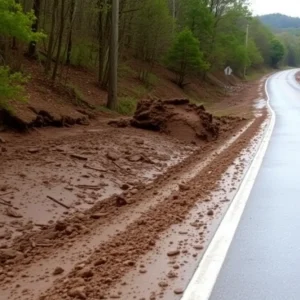Mudslide blocking Lexington Road near Boone's Trace in Kentucky
