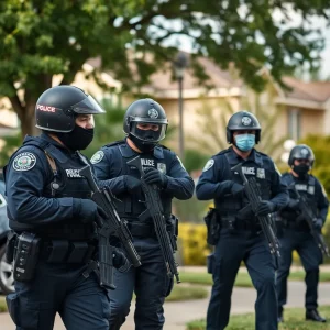 Police officers raiding a suspected drug trafficking location during Operation Summer Heat
