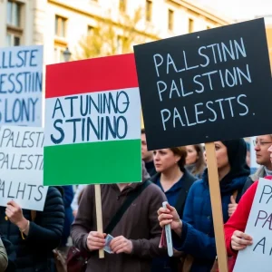 Protesters holding signs advocating for Palestinian rights in Lexington.