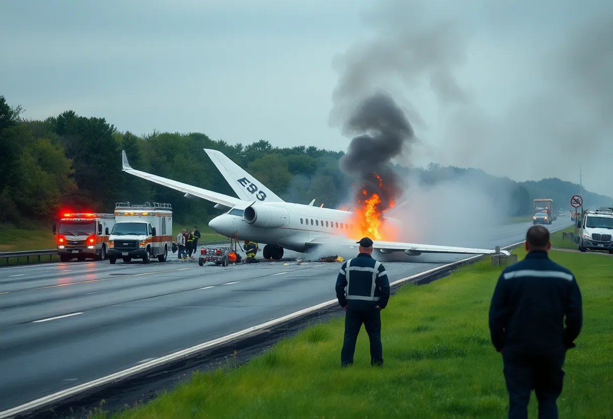 Emergency services responding to a plane crash site