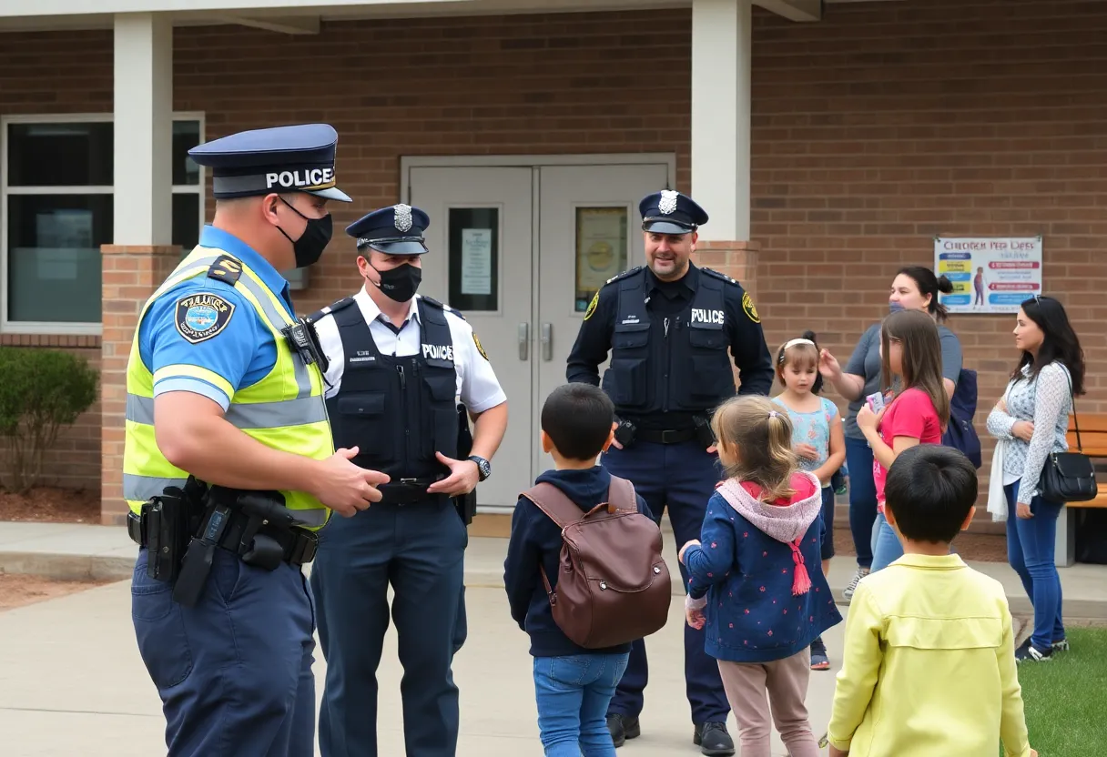 Police officers at Jessie M. Clark Middle School