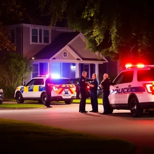 Law enforcement responding to a barricade situation at night.