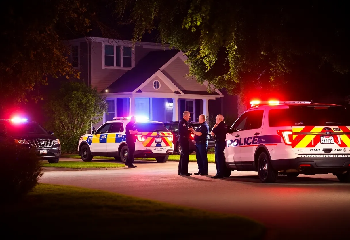 Law enforcement responding to a barricade situation at night.