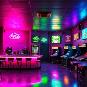Interior view of Radio Star Lounge with vibrant 1980s decor