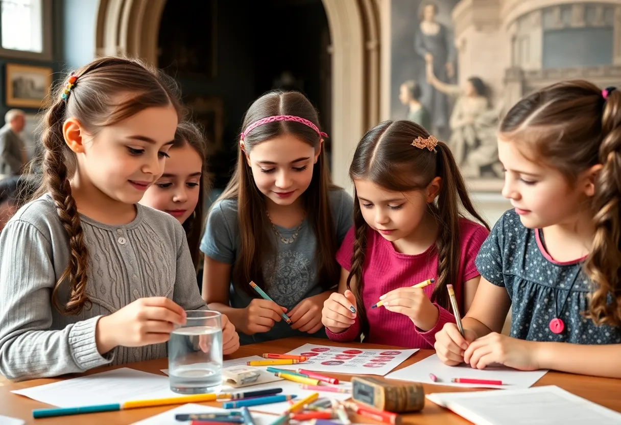 Young girls participating in a history workshop at the Lexington History Museum