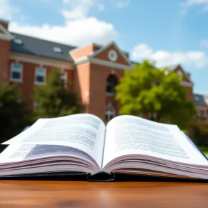 Symbolic representation of transparency in education with open documents and university buildings.