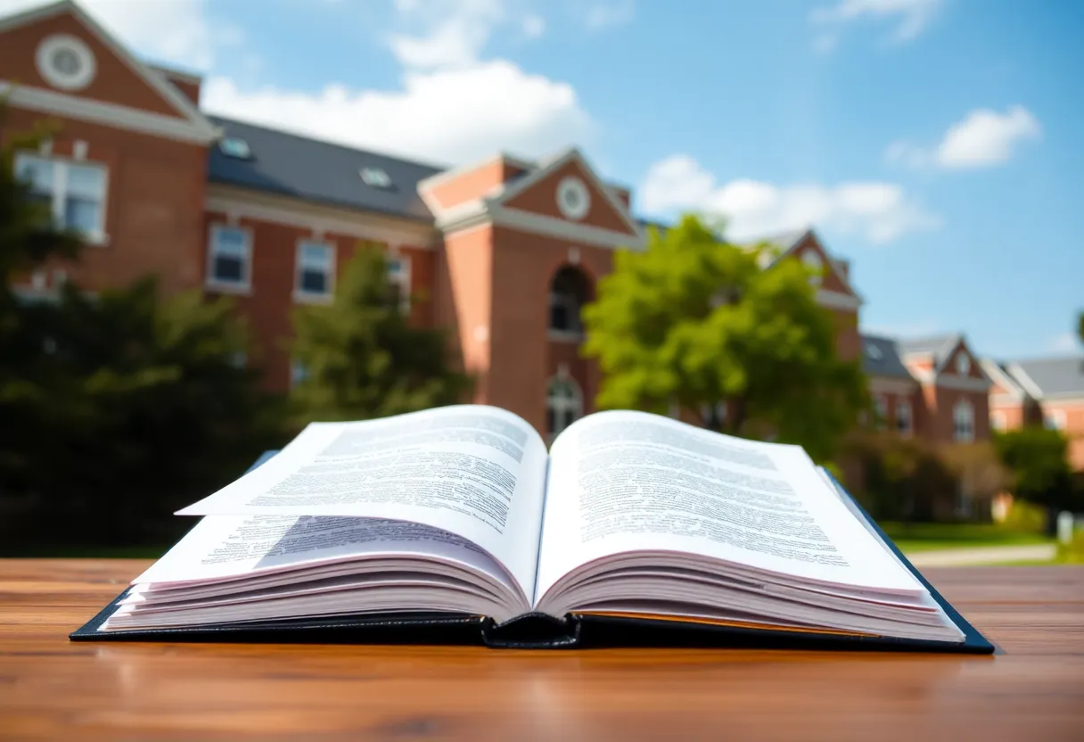Symbolic representation of transparency in education with open documents and university buildings.