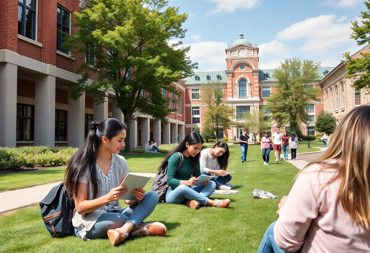 Students studying on university campus