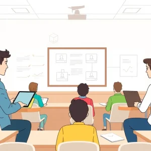 A digital classroom illustration representing online education in Kentucky.