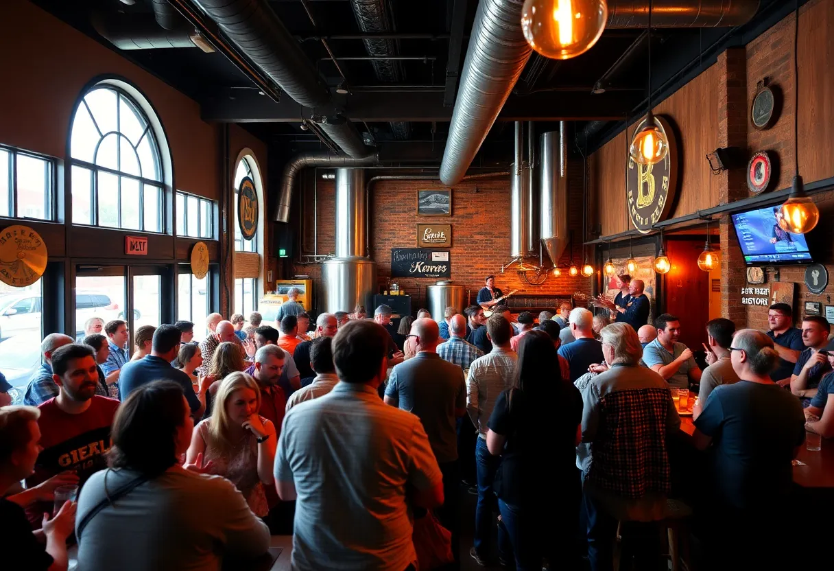 People at Country Boy Brewing enjoying the launch of Wrock Lager.