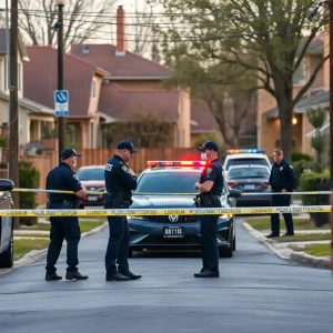 Police officers investigating an armed robbery scene in Lexington, KY