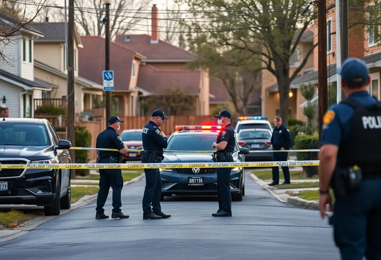 Police officers investigating an armed robbery scene in Lexington, KY
