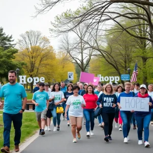 Participants walking at the Blue Morpho Walk event in Arboretum Park.