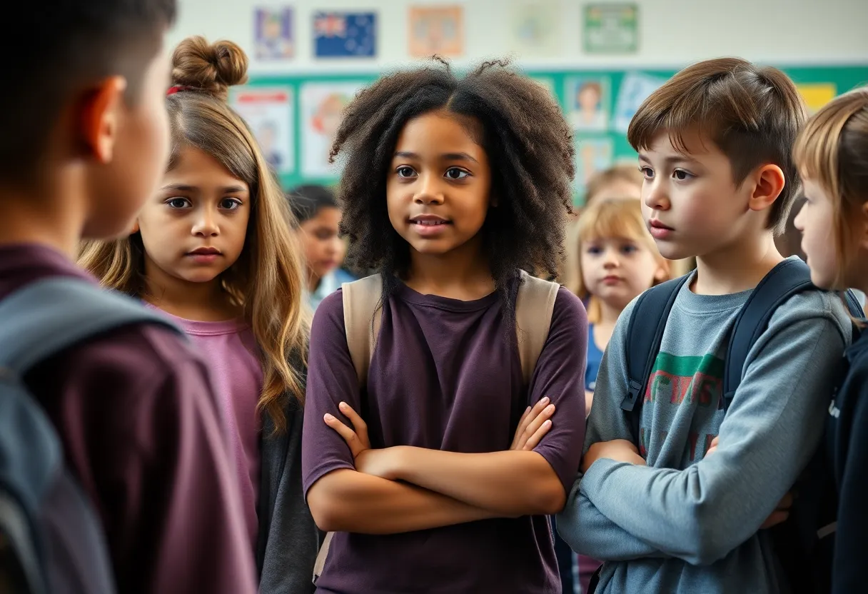 Students in a classroom showing signs of distress and lack of support regarding bullying