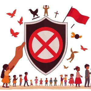 An symbolic representation of community awareness against child exploitation.