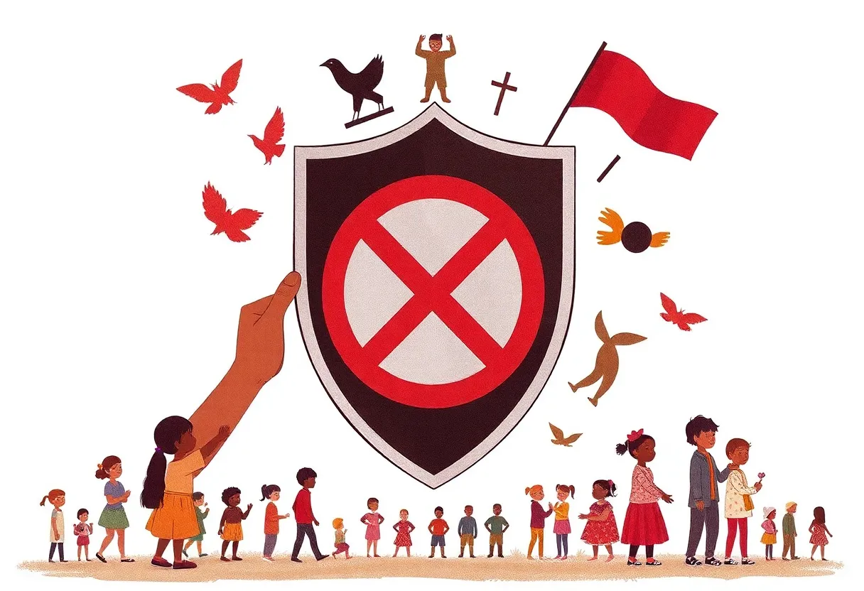 An symbolic representation of community awareness against child exploitation.