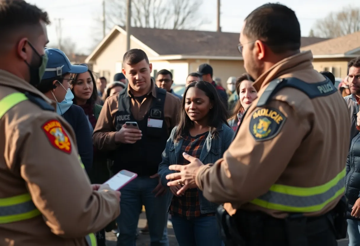 Community members and police collaborating to find a missing person