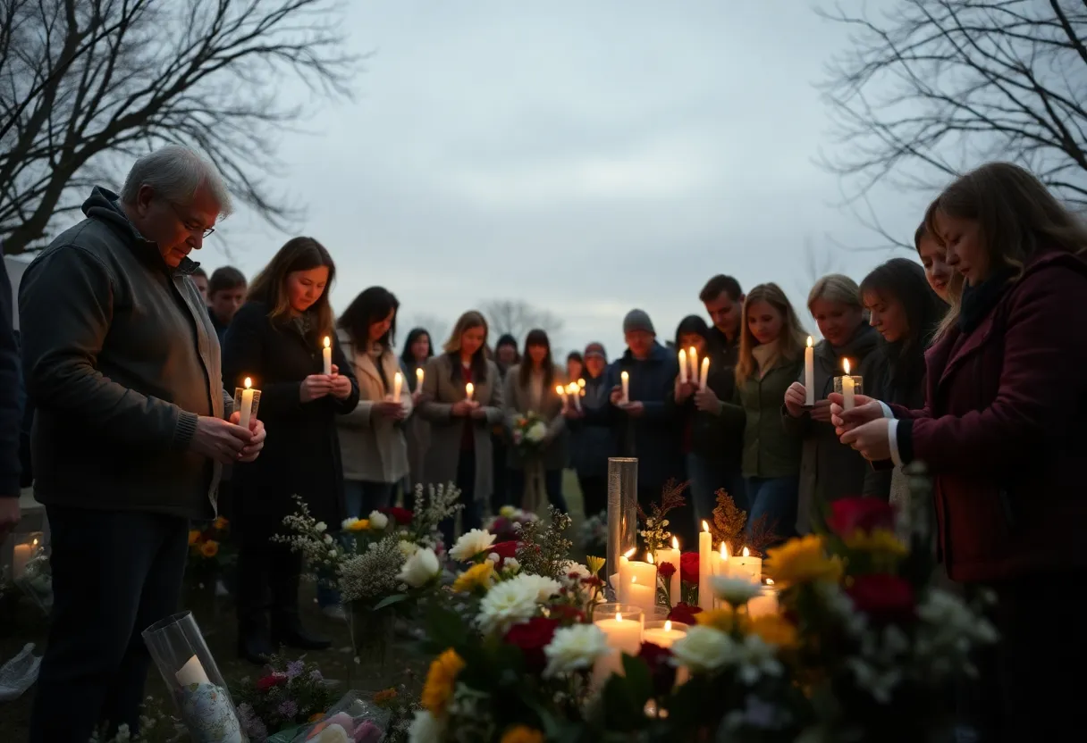 Community members gather to mourn the loss of a young victim in a tragic shooting incident.