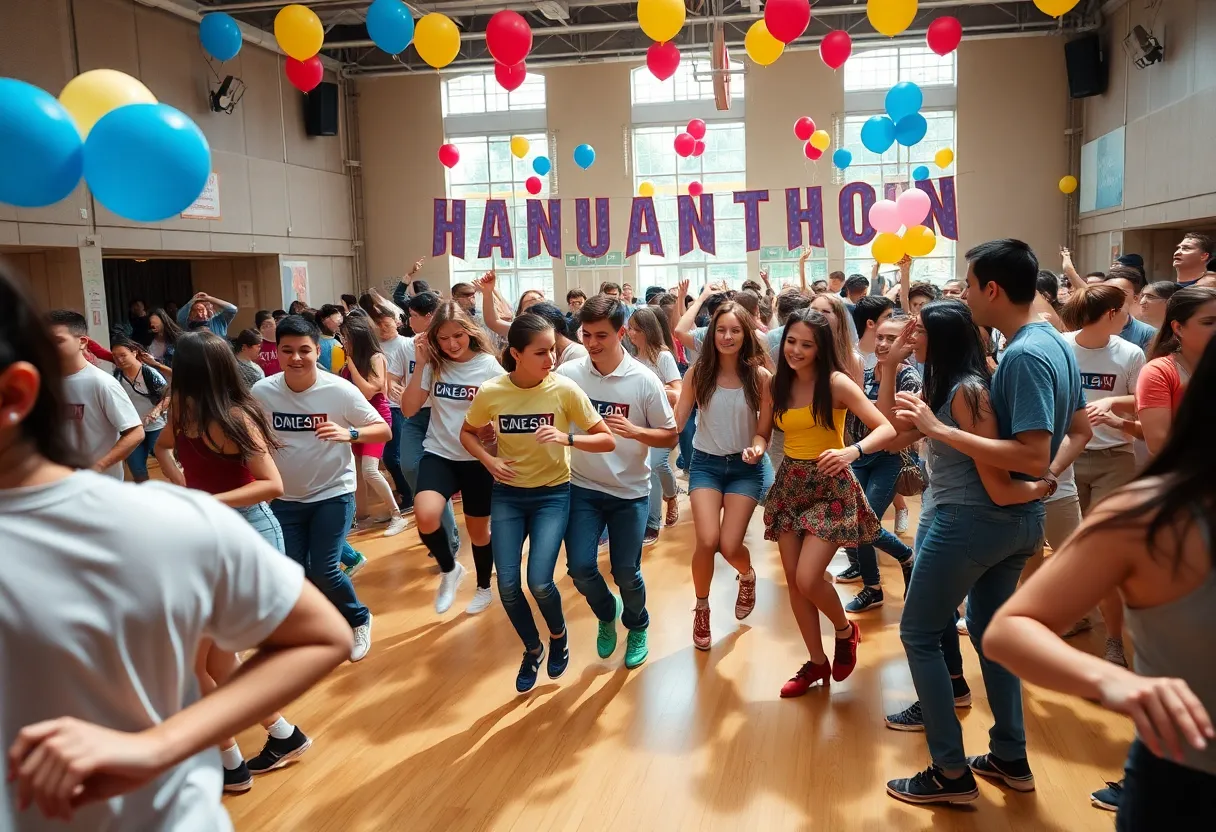 Students dancing at the University of Kentucky's DanceBlue marathon.