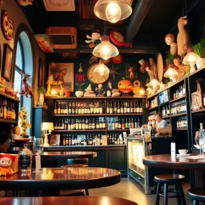 Interior of Darling Wine Bar showcasing colorful decor and a lively atmosphere.