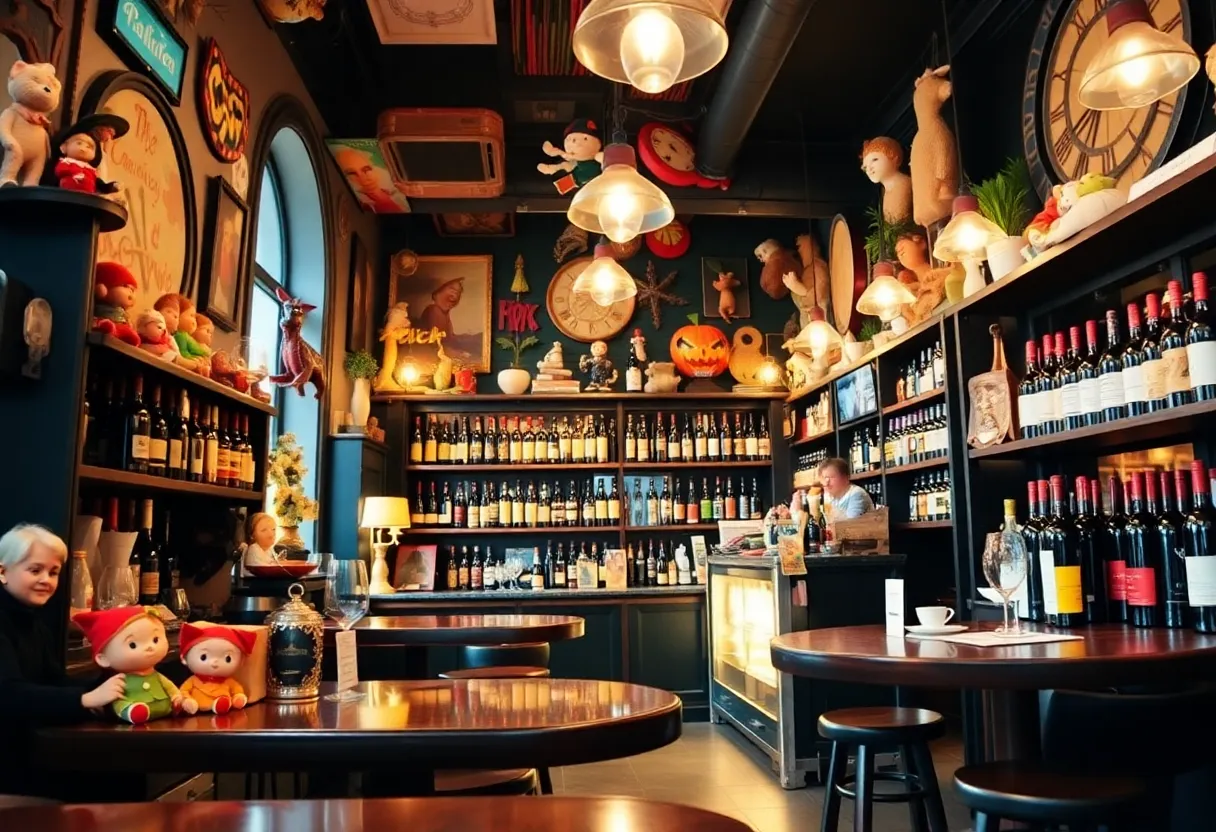 Interior of Darling Wine Bar showcasing colorful decor and a lively atmosphere.