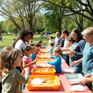 Volunteers distributing meals to children at a community event in Fayette County.