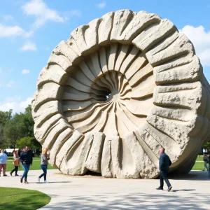 A large concrete sculpture named 'First Impressions' at Gatton Park.