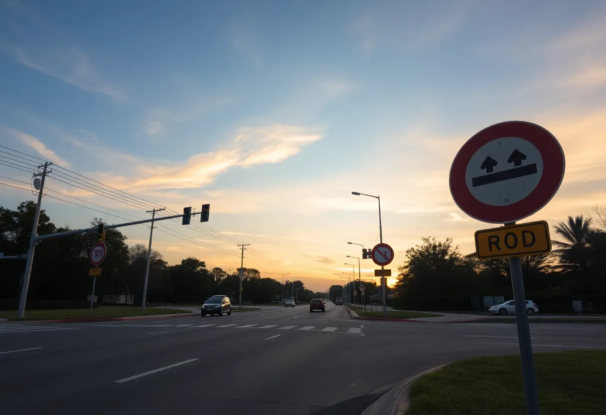 Traffic signs at an intersection in Georgetown, Kentucky