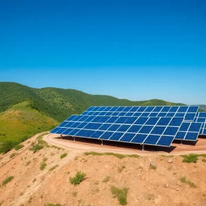 Solar panels on a capped landfill in Lexington, Kentucky.
