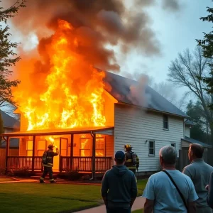 Firefighters responding to a house fire in Lexington, Kentucky.