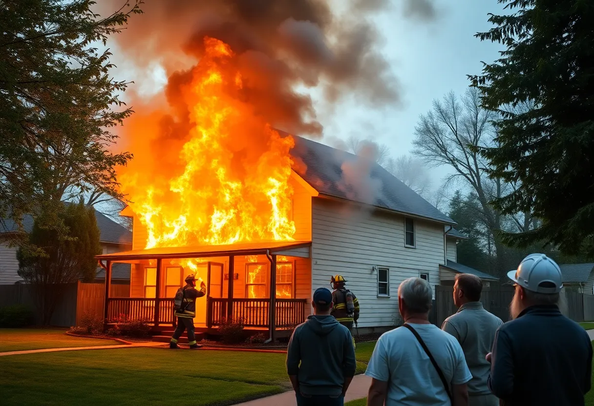 Firefighters responding to a house fire in Lexington, Kentucky.